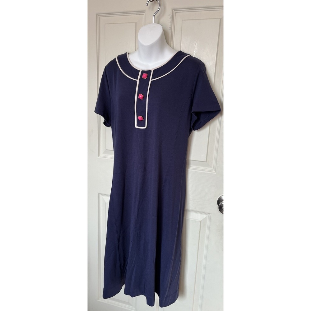 Lilly Pulitzer Nautical Navy Shift Dress Stretch Pink Buttons Women's 14 Preppy